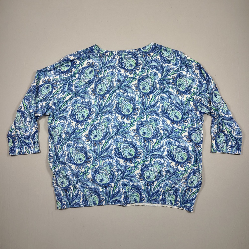 Talbots Cardigan Women 3X Blue Paisley Knit 3/4 Sleeve Cotton Rayon Sweater - Picture 2 of 7